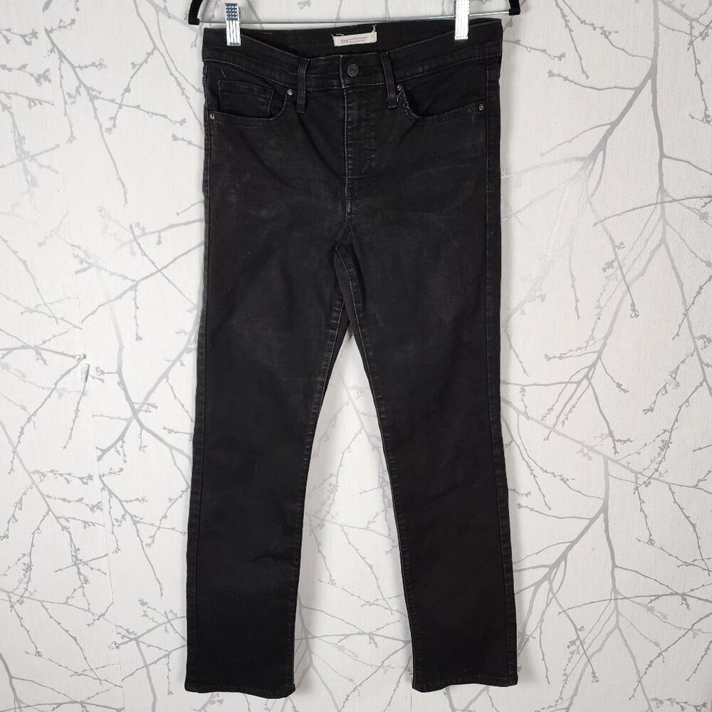 Levi's Black Wash Stretch Denim High Rise 314 Shaping Straight Leg Jeans